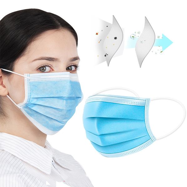 

100pcs non-woven disposable masks 3 layers protective anti-pollution dust face masks soft earloop face mouth mask