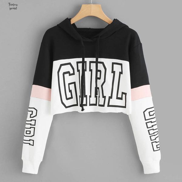 

harajuku толстовка толстовка женщина корейского письмо crop top hoodie осень женщина мода kpop одежда streetwear moletom, Black