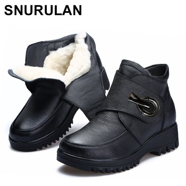 

snurulan women's winter boots made of genuine cow leather on fur; women's platform ankle boots; warm shoes, Black