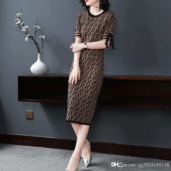

bandage medium length f-letter fit short sleeve pullover same casual o-neck women's knitting dress  fits all, White
