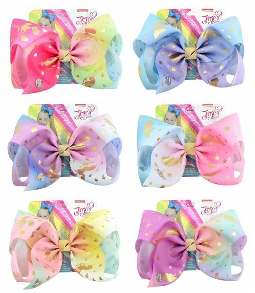 

50pcs 8 inch unicorn hair bows large ribbon bow for girls boutique hair clip children accessories, Slivery;white