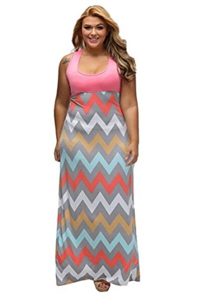 

linsery women's plus size scoop neck tank chevron stripe maxi dress, Black;gray