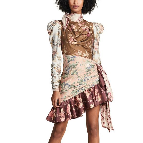 

2018 fashion autumn winter colorful patchwork long sleeve bodycon party runway dress, Black;gray