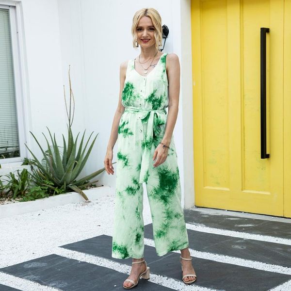 

women's jumpsuits & rompers tie-dye jumpsuit women summer 2021 casual maxi patchwork beach female sleeveless long loose ju4, Black;white