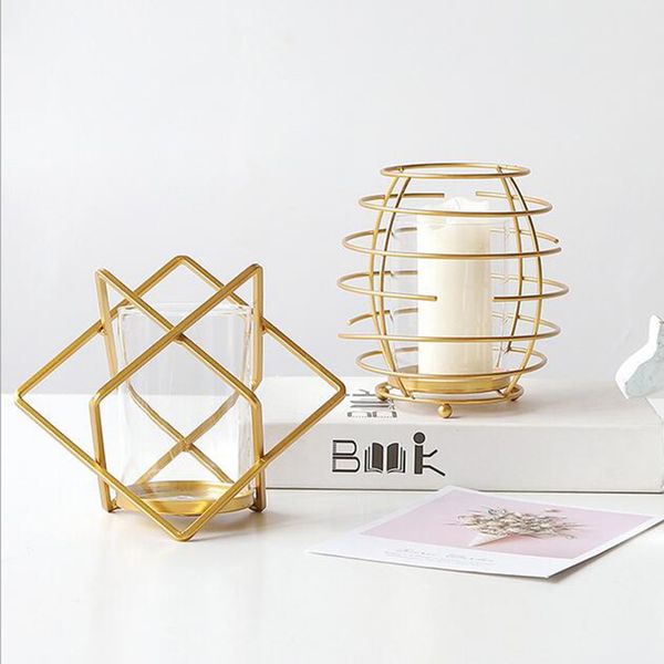 

2pcs metal wire golden candle cup holder for living room decor p prop