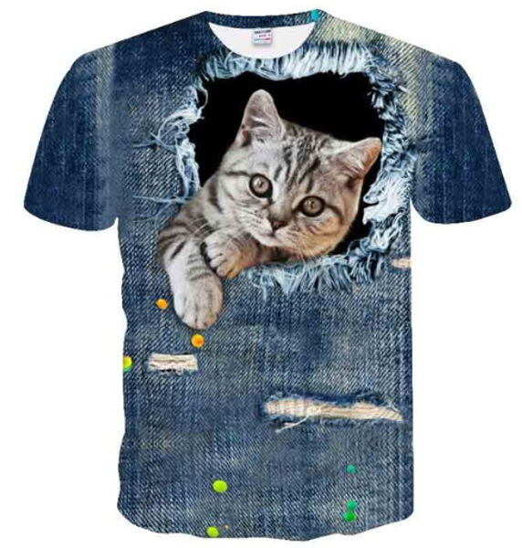 

animals fashion cowboy hole cat t shirt 3d print men/womens funny summer round collar short sleeve casual u1395, White;black