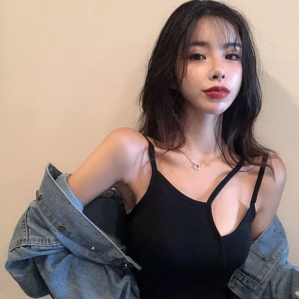 

small strap womens irregular fashion sleeveless t-shirt with bottoming vest summer new ins fashion, Black;white