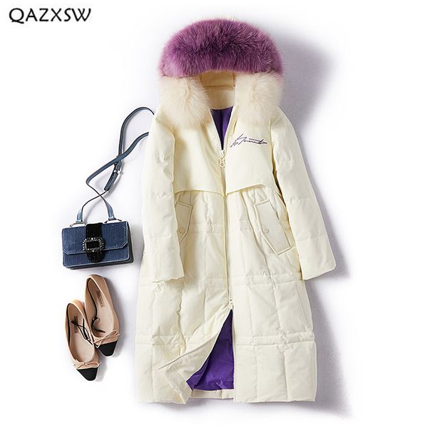 

qazxsw down coat woman 2018 winter new 90% duck down jacket women long dyed big fur collar thick warm slim outerwear ld181, Black