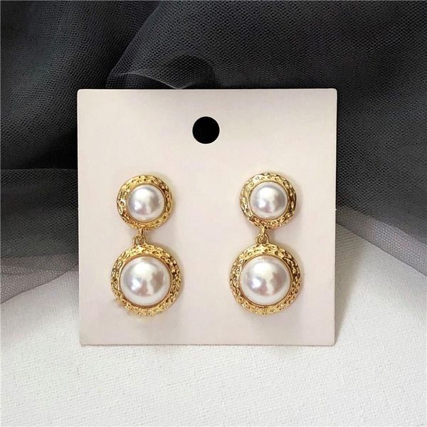 

trendy vintage baroque pearls earring round baroque circular simulated pearl drop earring alloy drop, Silver