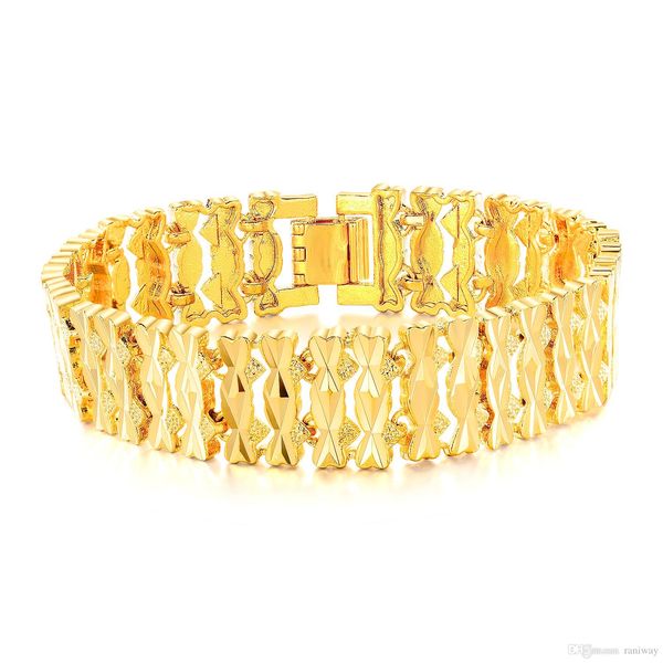 

16mm wide 18k gold plated bracelet classic heart design cuff wrist chain for men gold tone, Black