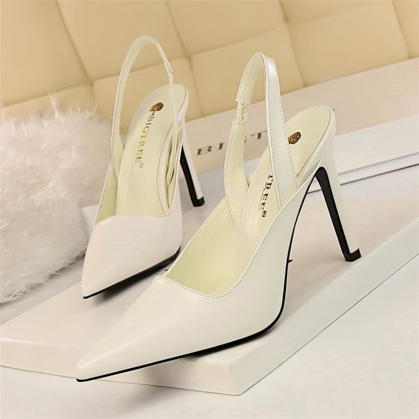 

2019 new back strap solid shallow sandals women summer high heels shoes buckle pointed toe shallow ladies party shoes, Black