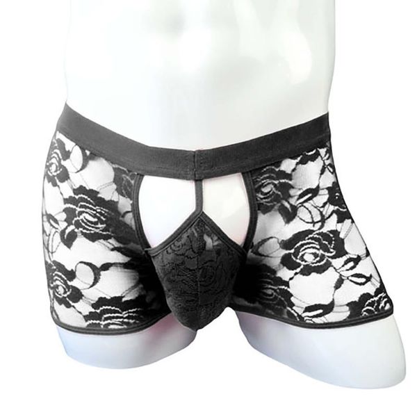

floral lace boxer men hollow out transparent lace flower panties low waist exotic underpants men underwear bokserki meskie, Black;white