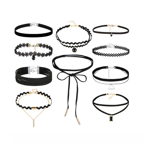 

2019 fashion alloy woman gothic retro neck pendant handcraft necklace short collar choker lace chain decoration kit, Silver