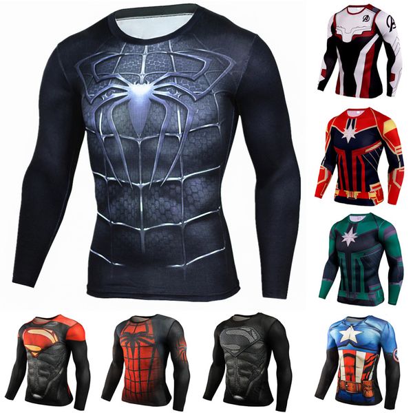 

2019 avengers endgame marvel t shirt dry fit compression shirt long seeve gym crossfit rashgard 3d sportswear men super hero tee sh190828, White;black