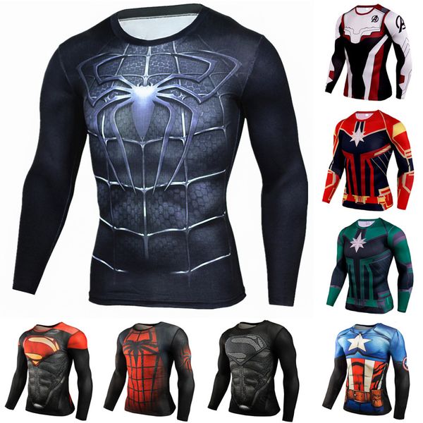 

2019 avengers endgame marvel t shirt dry fit compression shirt long seeve gym crossfit rashgard 3d sportswear men super hero tee sh190828, White;black