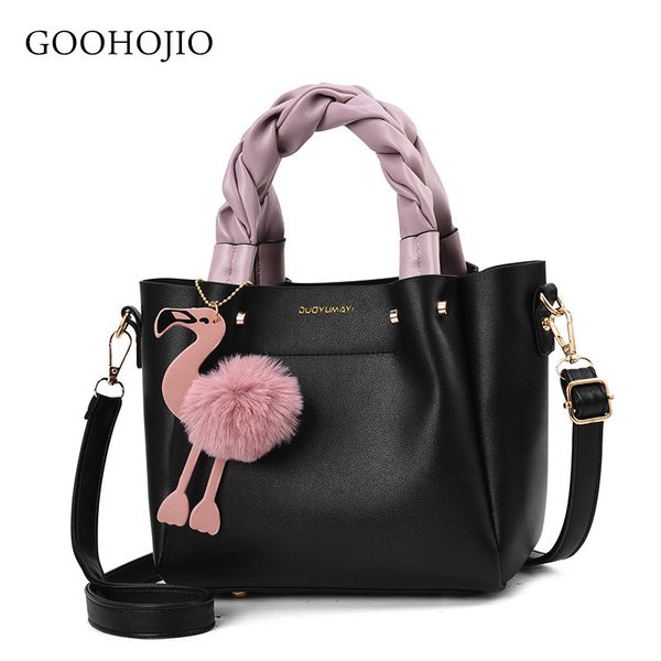 

goohojio handbag for women shoulder bag pu leather fashion flamingo hairball tote messenger bag luxury designer bolsa feminina