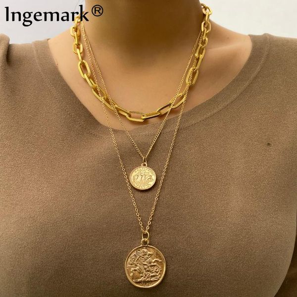 

bohemian большого монет кулон ожерелье choker colar заявление vintage многоуровневой angel замок цепь ожерелье женщины нового год ювелирные, Silver