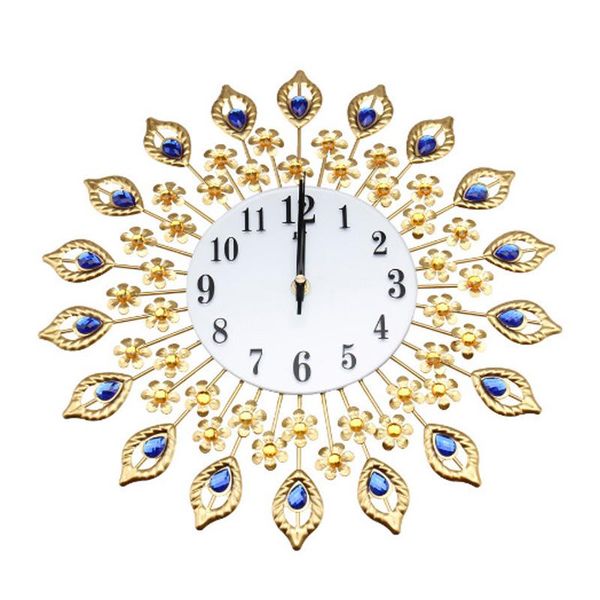 Modern Gold Flowers Large Living Room Wall Clock Metal Wall Watch