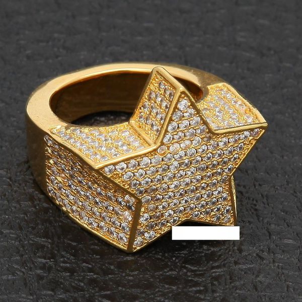 

mens iced out diamond rings copper gold silver rosegold color plated cz stone star shape hip hop jewerly rings mens jewelry ri, Golden;silver