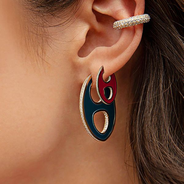 

dazz 925 sliver fashion retro oval dangle earrings exquisite enamel cz zircon party festival ladies creative brand jewelry gifts, Silver
