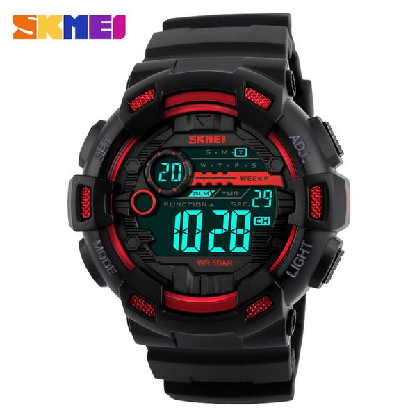 

skmei 1243 men fashion digital wristwatches led display multiple time zone 50m waterproof clock relogio masculino outdoor sports watches, Slivery;brown