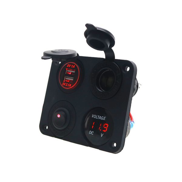 

universal auto car yacht 4-hole panel dual usb charger cigarette lighter voltmeter switch 104*87*35mm
