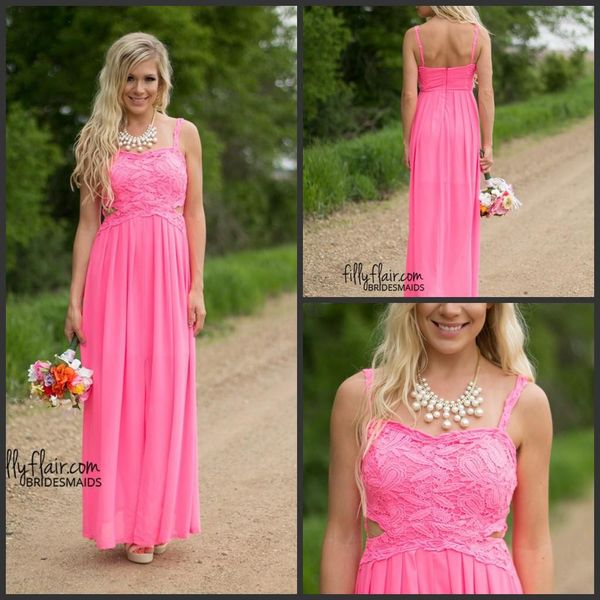

2019 new summer fuchsia gorgeous long country bridesmaid dresses cutaway side chiffon long backless bridesmaids wedding party gowns, White;pink