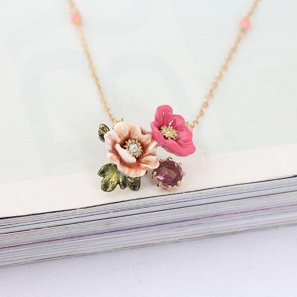 

juicy grape enamel flower zircon choker herbaceous peony flower short necklace crystal necklace clavicle chain women, Silver