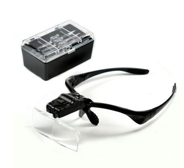 

headband magnifying glass eye repair magnifier 2 led light 1.0/1.5/2.0/2.5/3.5x 5pc glasses loupe optical lens (no battery)
