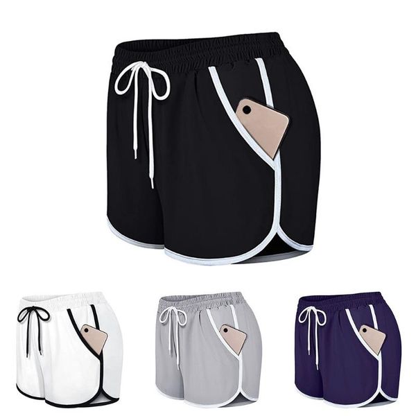 

ladies yoga shorts new solid color casual shorts lace pocket sports fitness running yoga tennis pants #yl5, White;red