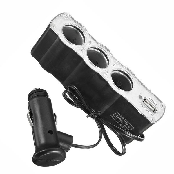 

auto car 3 way multi socket cigarette lighter splitter usb plug adapter port charger