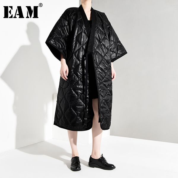 

eam] bandage big size warm cotton-padded coat long sleeve loose fit women parkas fashion tide new autumn winter 2019 jd1860, Tan;black