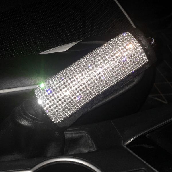 

1pc crystal full diamond car handbrake cover gear shifter knob cover auto shiny universal seat belt protector car styling