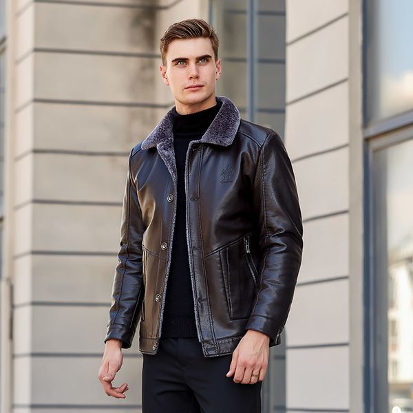 

новый полушубок горячая продажа зима плотная кожа одежды casual флокирования кожаная куртка мужская одежда мужская, Black