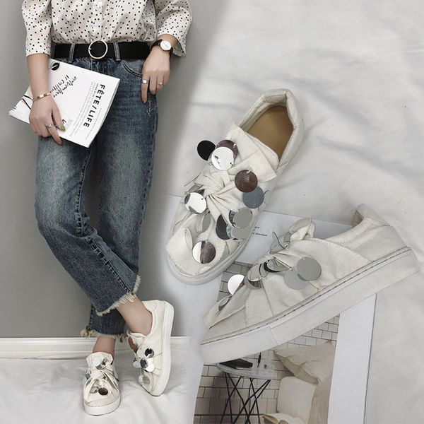 

new autumn sequins canvas shoes harajuku style wild single shoes classic fashion flat women's, Black