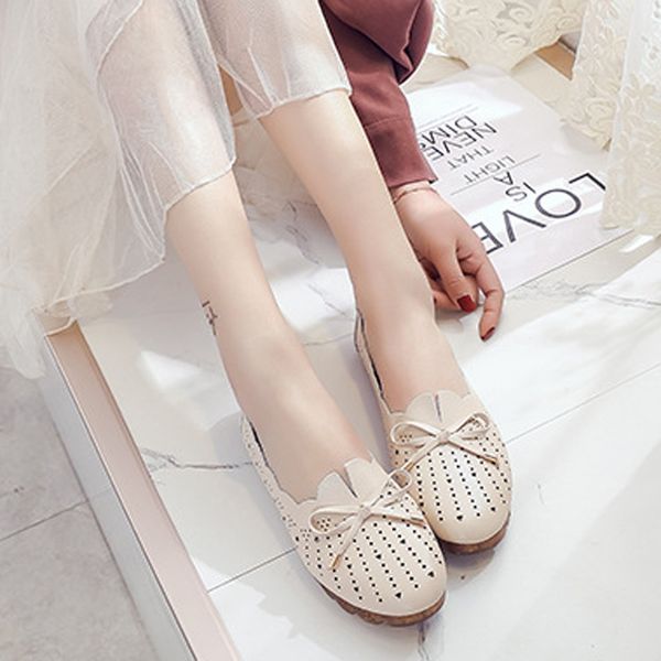 

women's hollow casual hole shoes summer fashion flat shoes girls elegant bow decoration slip-on sandals soft bottom beach, Black