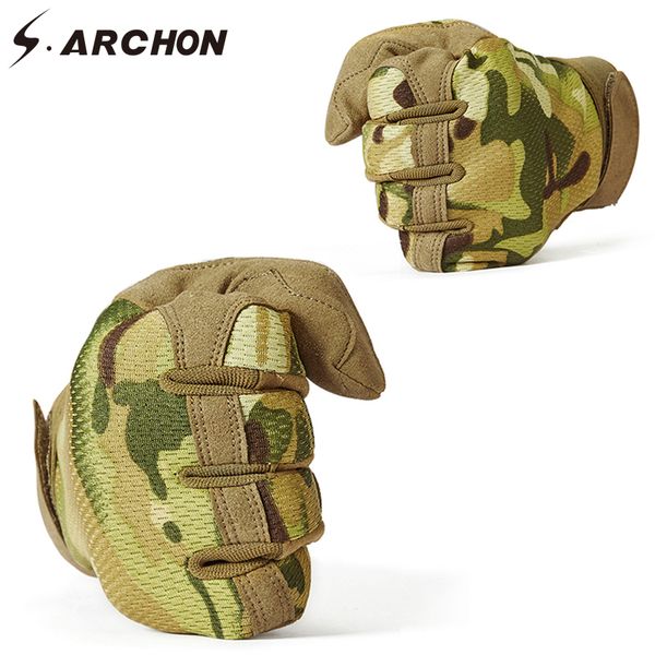 

archon camouflage tactical combat gloves men army multicam motorcycle full finger glove shooting fighting mitten, Blue;gray
