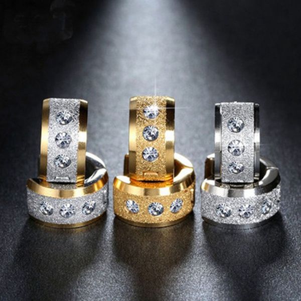 

stainless steel small circle earrings paved shiny cz punk rock hoop earrings for women or men, Golden;silver