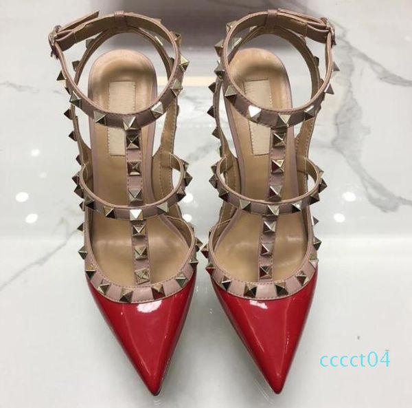 

2019 brand women pumps wedding shoes woman high heels sandal nude fashion ankle straps rivets shoes high heels bridal shoes, Black