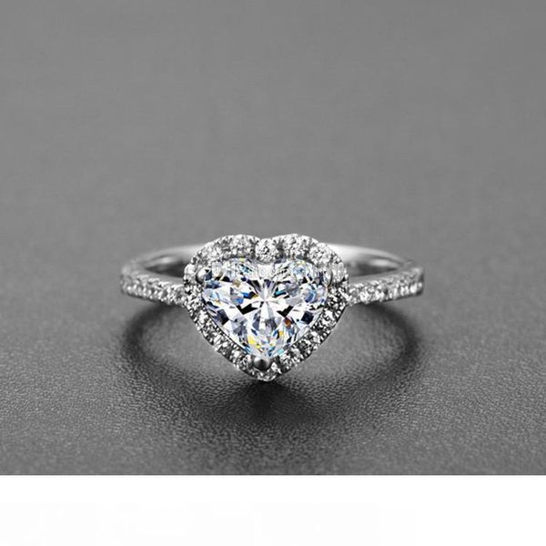 

love heart style white gold plated ring synthetic gemstone bride's wedding rings for women charming jewelry gift, Golden;silver