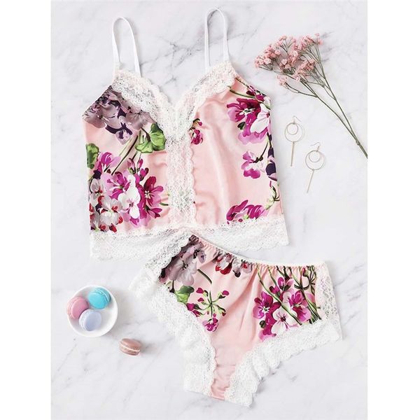 

женская атласная кружевная пижама babydoll женское белье пижамы шорты пижамы пижамы набор цветочный леопардовый cami трусики повседневная од, Black;white