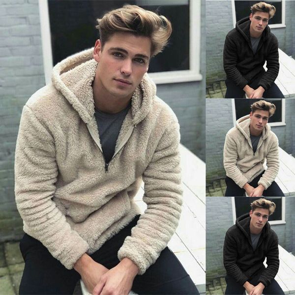 

2019 new winter jackets men autumn winter warm mens fashion casual zipper loose double-sided plush hooded blouses m-3xl, Black;brown