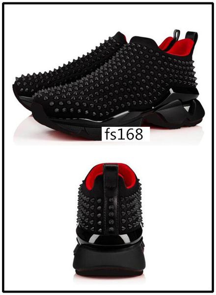 

brand flat donna runner rivet red bottom casual shoes glitter sunset sneakers new loubi run sneakers 2, Black