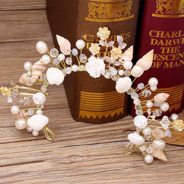 

starfish pearl conch shells bride jewelry marriage studio crown headdress wedding hair accessories