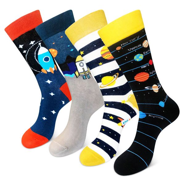 

lionzone brand funny mens happy socks planet star socks newly style colorful men combed cotton tide streetwear long, Black