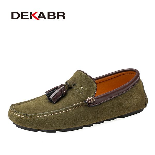 

dekabr genuine leather men shoes spring fashion leather men loafers flats new casual shoes for driving, Black