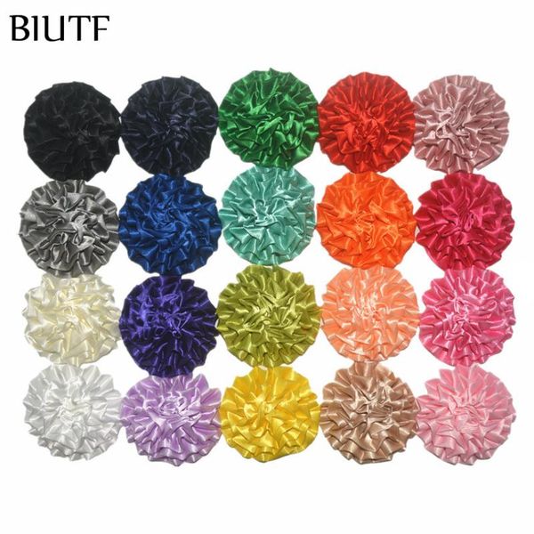 

50pcs/lot 3.6'' fancy satin fabric flower 9cm large puff flower flat back girl headwear accessories  cute colors th283, Slivery;white