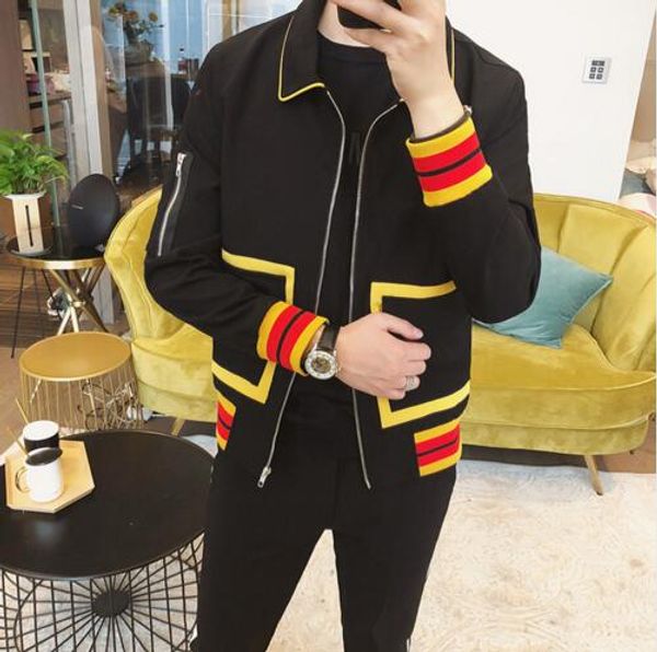 

2019 male new korean version of the british wind personality male jacket jacket hair stylist fashion clothing tide, Black;brown