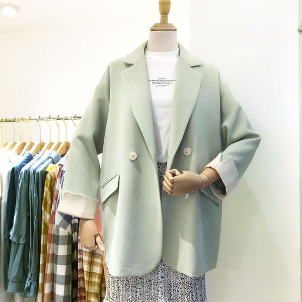 

2020 spring and autumn new temperament solid color long-sleeved suit jacket female loose casual suit fashion single-piece top, White;black