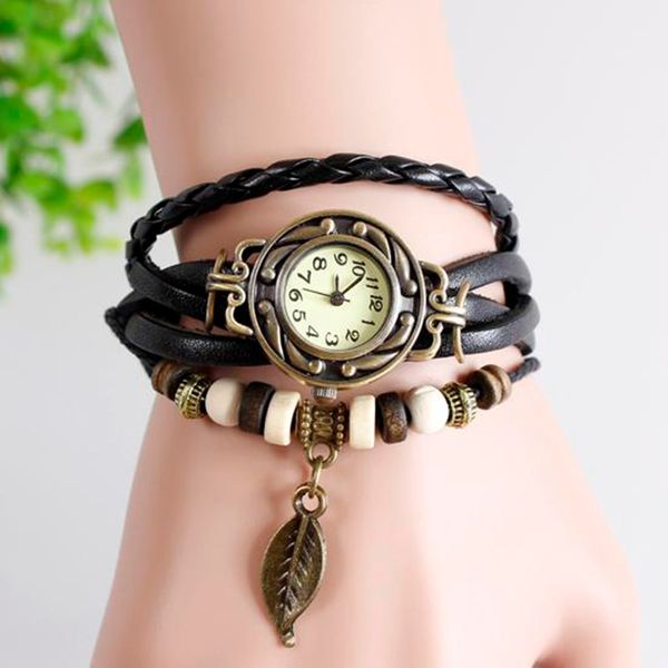 

fashion women watch leather bracelet bangle womens tree leaf green girl watch popular casual watches drop shipping, Slivery;brown